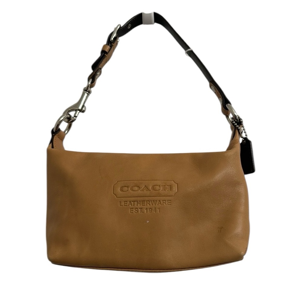VINTAGE COACH CAMEL LEATHER TOP HANDLE POUCH BAGUETTE BAG